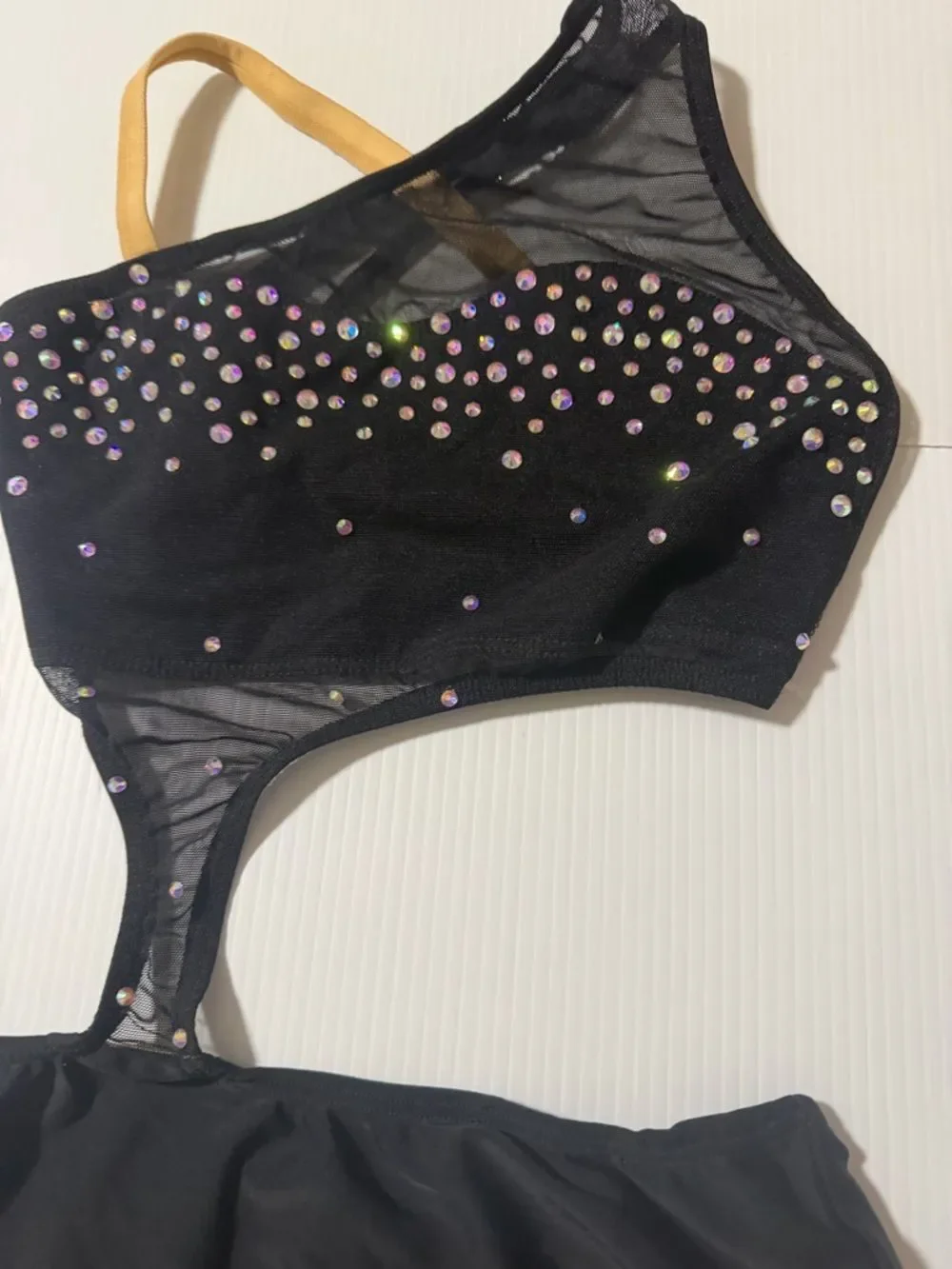 Ilo Gear Glamorous black custom dance costume leotard illusion XSA adult